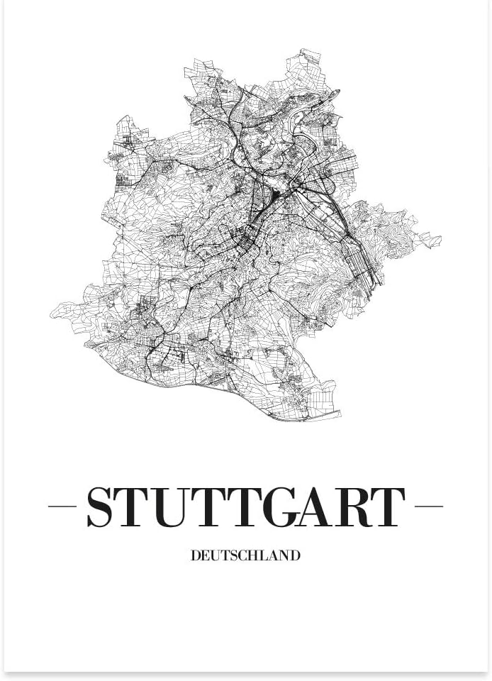 JUNIWORDS Stadtposter, Stuttgart, Wähle eine Grösse, 60 x 90 cm, Poster, Schrift A, Weiss 60 x 90 cm