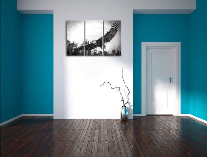 Pixxprint Adler als Leinwandbild | Grösse: 3 Teilig (120x80) | Wandbild| Kunstdruck | fertig bespann