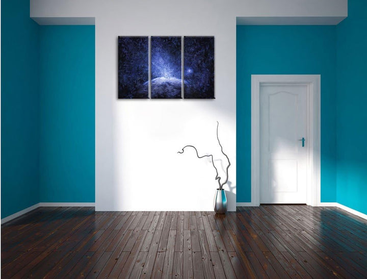 Pixxprint Sicht vom Mond auf die Erde Pinsel Effekt 3-Teiler Leinwandbild 120x80 Bild auf Leinwand