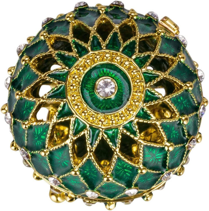 Fabergé-Stil geschnitzt Ei/Schmuckkästchen mit Gitter 7,5 cm grün