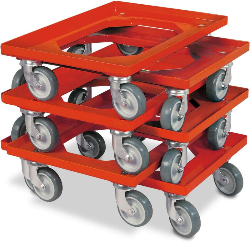 6X Logistikroller/Transportroller für Kisten 600x400 mm, Tragkraft 250 kg, rot