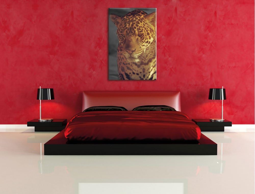 Pixxprint Einsamer Leopard in der Wüste, Format: 70x100 auf hochkantiges Leinwand, XXL riesige Bilde