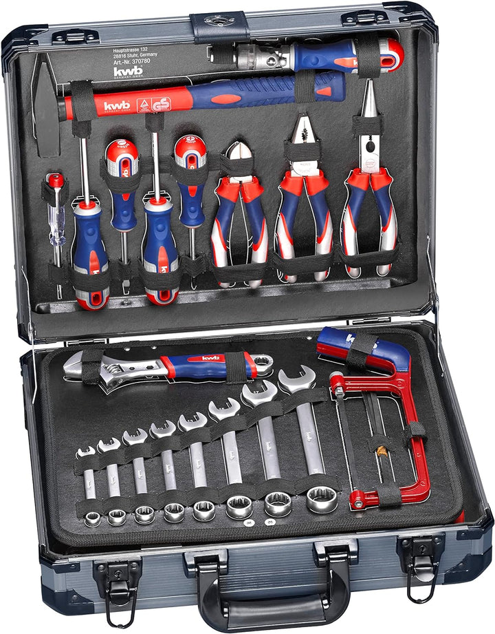 kwb Werkzeugkoffer aus robustem Aluminium inkl. 129-tlg. hochwertigem Werkzeug-Set als perfekte Grun