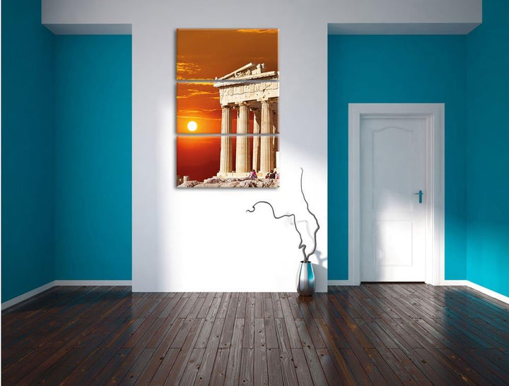 Pixxprint Tempel der Athene als Leinwandbild/Grösse: 3 Teilig (120x80) cm/Wandbild/Kunstdruck/fertig