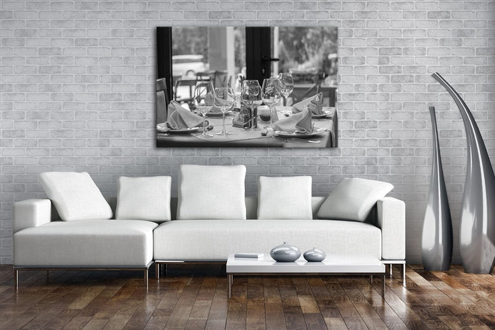 deyoli edles Restaurant Effekt: Schwarz/Weiss im Format: 80x60 als Leinwandbild, Motiv fertig gerahm