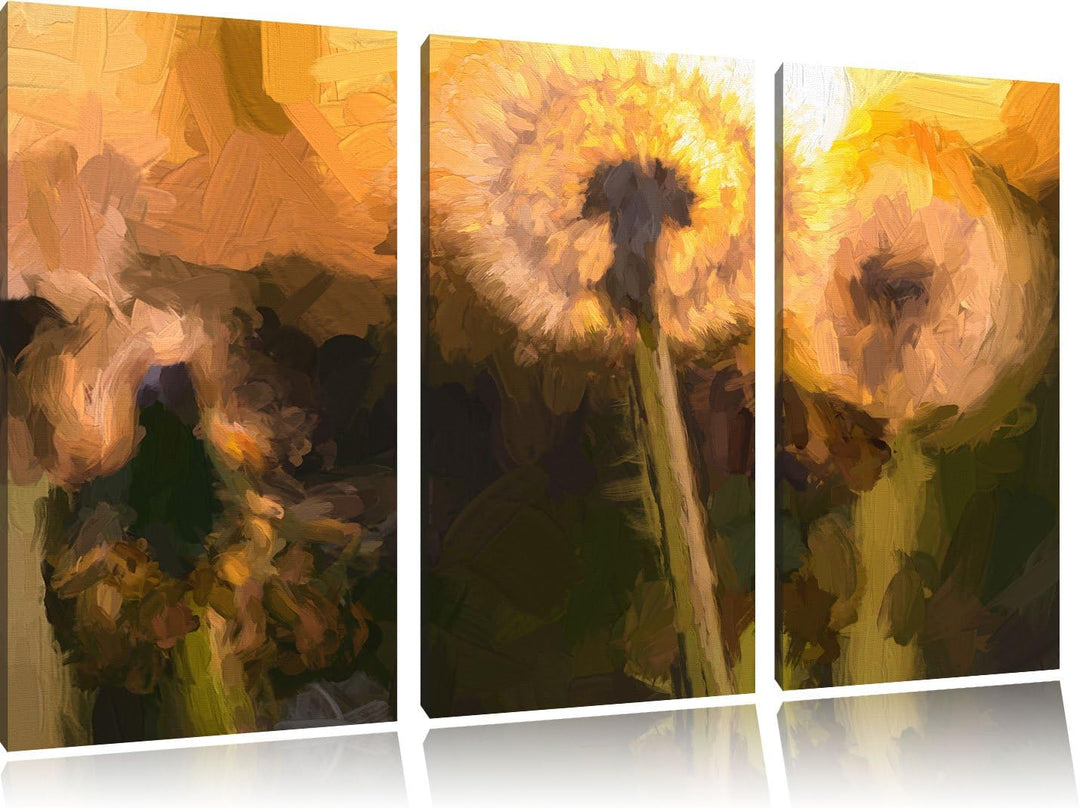 Pixxprint Pusteblume Pinsel Effekt 3-Teiler Leinwandbild 120x80 Bild auf Leinwand
