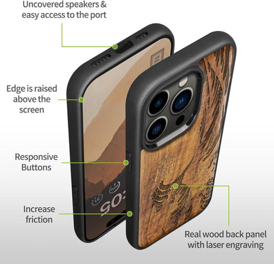 Carveit Handyhülle für iPhone 15 Pro Max Cover Kompatibel mit Magsafe [Holz und TPU Silikon Hybrid h