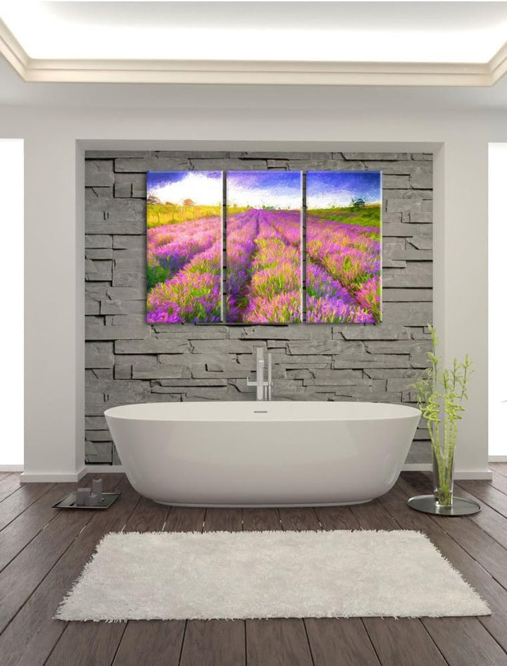 Pixxprint Lavendelfeld in Frankreich als Leinwandbild/Grösse: 3 Teilig (120x80) cm/Wandbild/Kunstdru