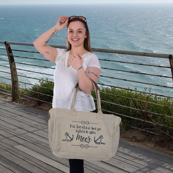 Sunsa Damen grosse Handtasche. XXL Tasche aus Canvas & Leder. Nachhaltige Strandtasche/Weekender in