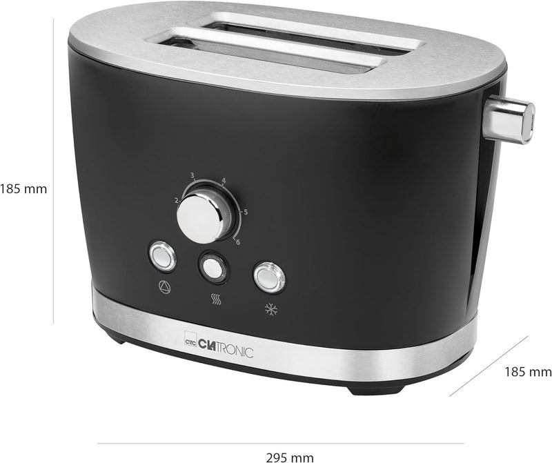 Clatronic TA 3690 2-Scheiben-Toaster mit Brötchenaufsatz, Krümelschublade, Auftaufunktion, Aufwärmfu