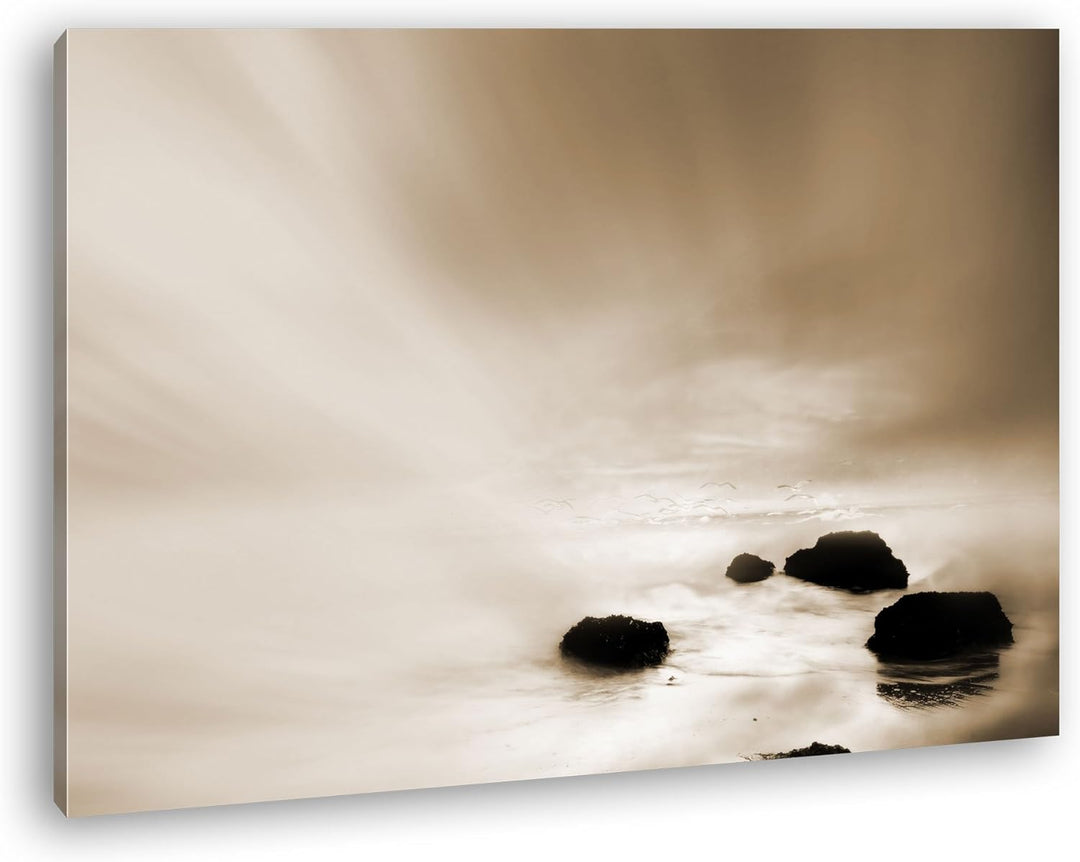 deyoli neblischer Sandstrand Format: 80x60 Effekt: Sepia als Leinwand, Motiv fertig gerahmt auf Echt