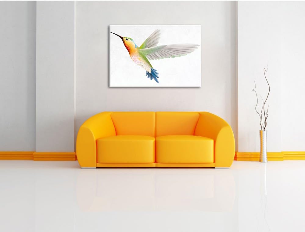 Anmutiger Kolibri weiss, Format: 100x70 auf Leinwand, XXL riesige Bilder fertig gerahmt mit Keilrahm