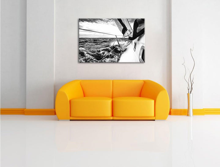 Pixxprint Die weissen Segel der Yacht Kunst B&W, Format: 100x70 auf Leinwand, 100x70