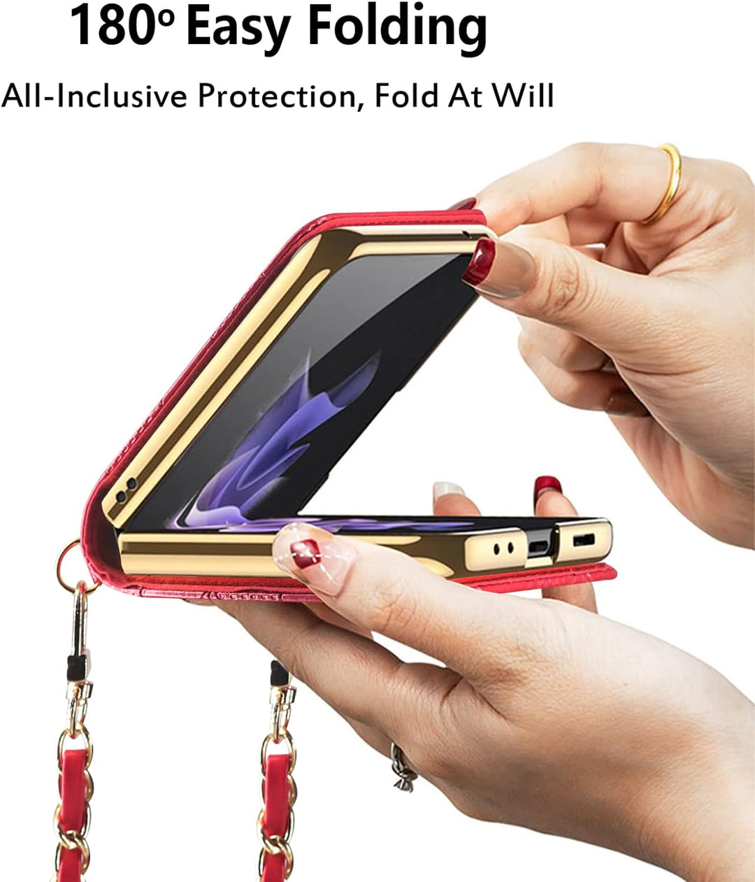 Hülle für Galaxy Z Flip 3 5G,Ultradünne Stossfeste Leder-Handyhülle mit Schultergurt kompatibel mit