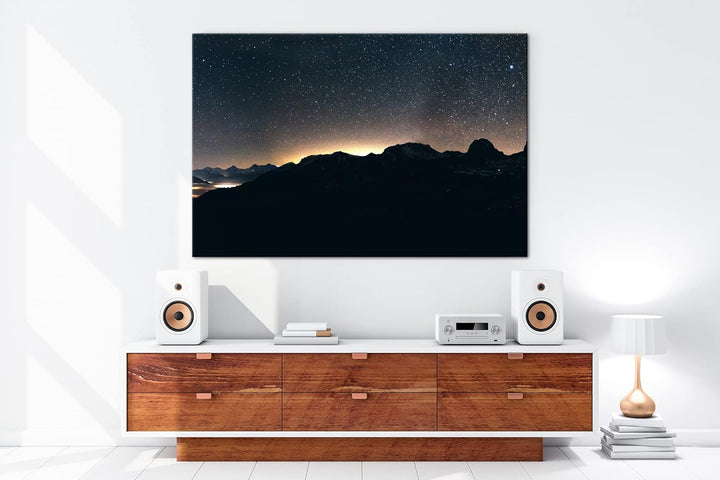 deyoli hellerleuchteter Nachthimmel Format: 100x70 als Leinwand, Motiv fertig gerahmt auf Echtholzra