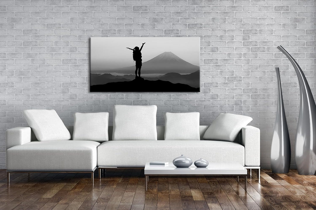 verspürende Freiheit über den Bergen Panorama 80x40 cm Effekt: Schwarz/Weiss als Leinwandbild, Motiv