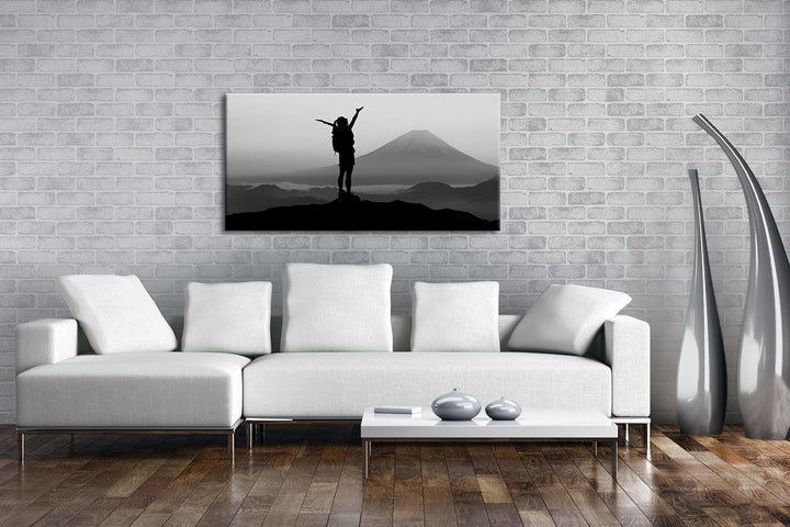 verspürende Freiheit über den Bergen Panorama 80x40 cm Effekt: Schwarz/Weiss als Leinwandbild, Motiv