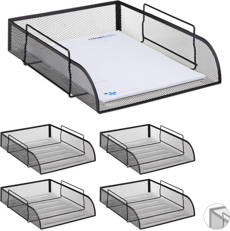 5 x stapelbare Dokumentenablage, Büro Briefablage aus Metall für DIN A4, Schreibtischablage BxT 26x3