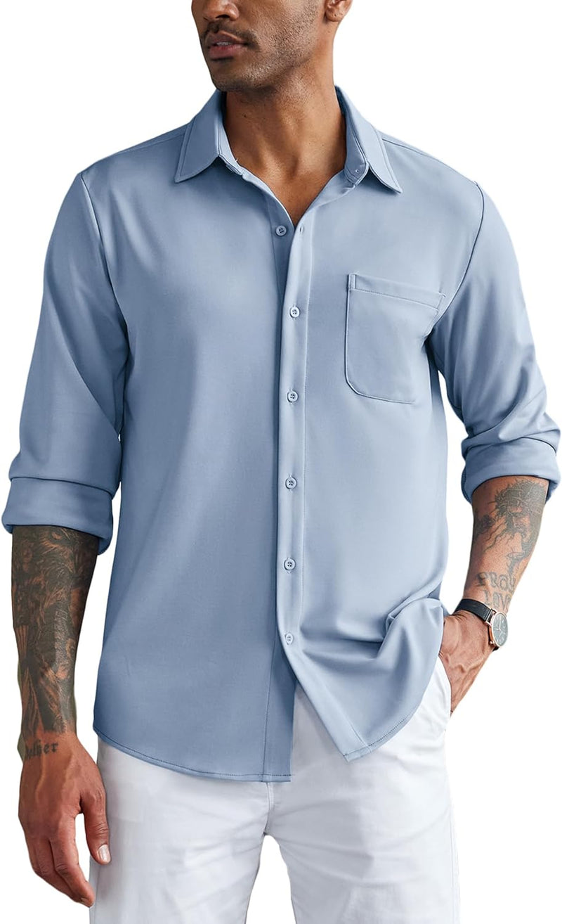 COOFANDY Herren Hemd Langarm Freizeithemd Casual Shirt Regular Fit elastische Hemden mit Tasche Herr