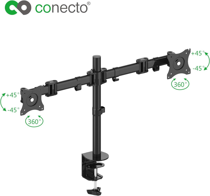 conecto,Monitor-Halterung für Zwei Bildschirme bis 27 Zoll,neigbar (+-45°),schwenkbar (+-180°),drehb
