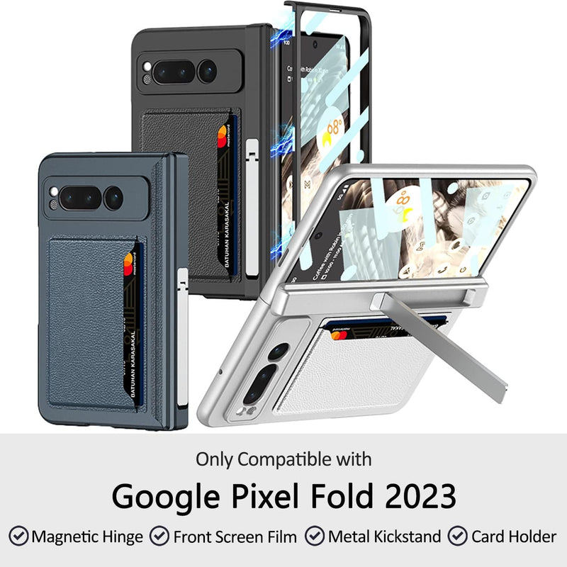 Miimall Handyhülle Kompatibel mit Google Pixel Fold Hülle mit Kartenhalter, PC + PU Schutzhülle mit