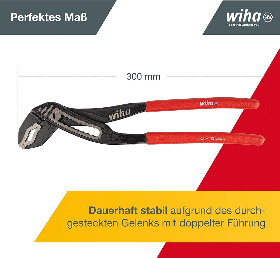 Wiha Wasserpumpenzange (27382) Classic I Wapu Zange 300 mm I durchgestrecktes Gelenk mit doppelter F