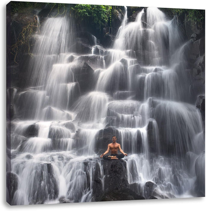 Pixxprint Ruhe und Yoga am Wasserfall Kanto Lampo in Bali, Format: 70x70 auf Leinwand, 70x70