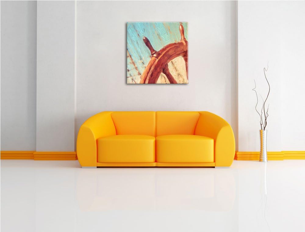 Pixxprint Steuerrad auf einem Schiff 70x70cm Leinwandbild Wandbild Kunstdruck, 70x70