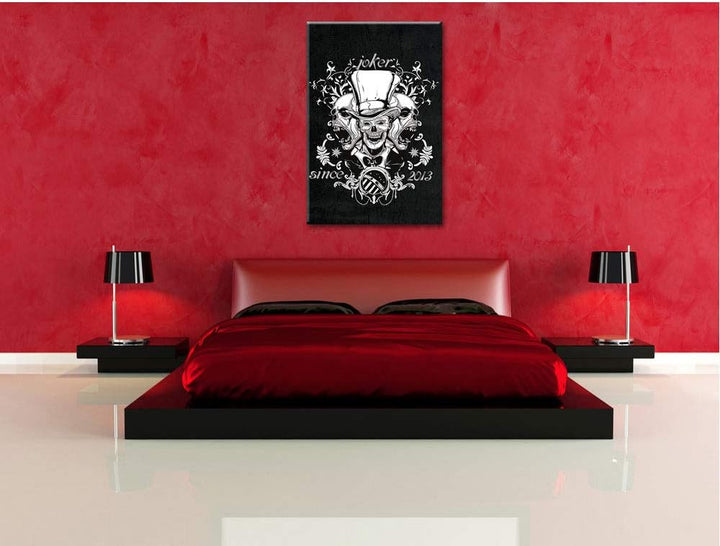 Dark Joker black Leinwandbild Bild auf Leinwand, XXL riesige Bilder fertig gerahmt mit Keilrahmen, K