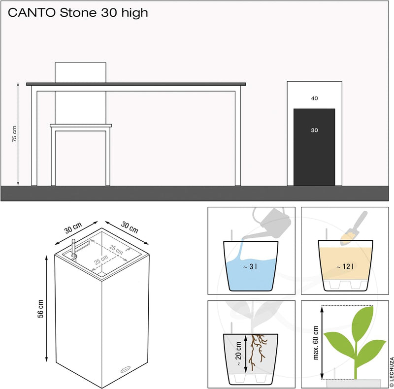 Lechuza Canto Stone 30 high All-in-One Set quarzweiss 13607 30x30x56 cm Quarzweiss, 30x30x56 cm Quar