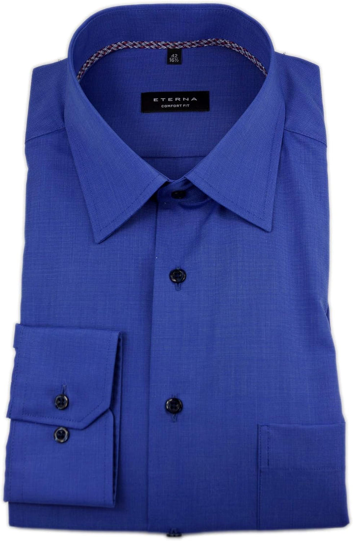 eterna Herren Langarm Business Hemd Comfort Fit Fil à Fil Basic-Kent-Kragen Unifarben 3072.E18E (Mit
