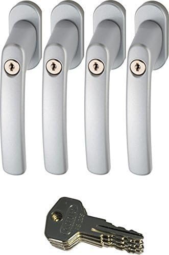 ABUS 442582 FG200 S SB abschliessbarer Fenstergriff, silber im Set 4 Stück