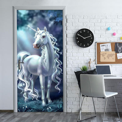 wandmotiv24 Türtapete schimmerndes Einhorn im Wald, Fantasy 90 x 200cm (B x H) - Dekorfolie selbstkl