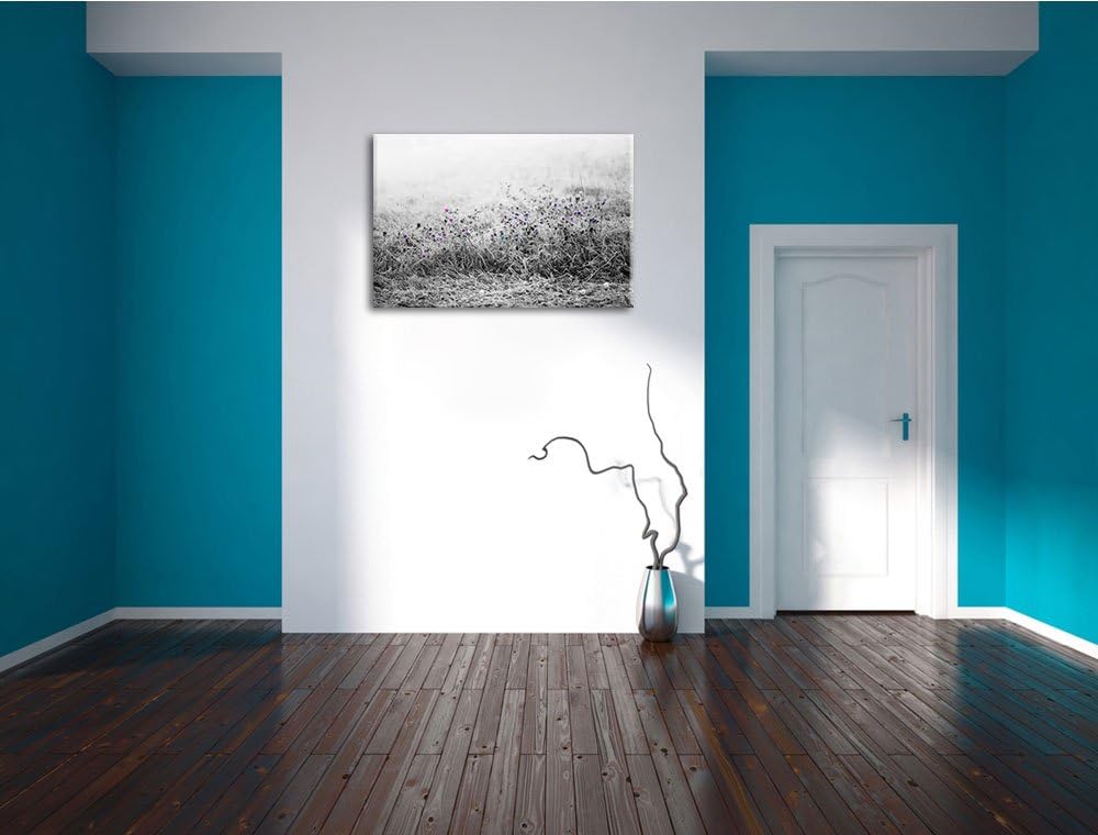 Distel Feld im Retro Look schwarz/weiss Format: 100x70 auf Leinwand, XXL riesige Bilder fertig gerah