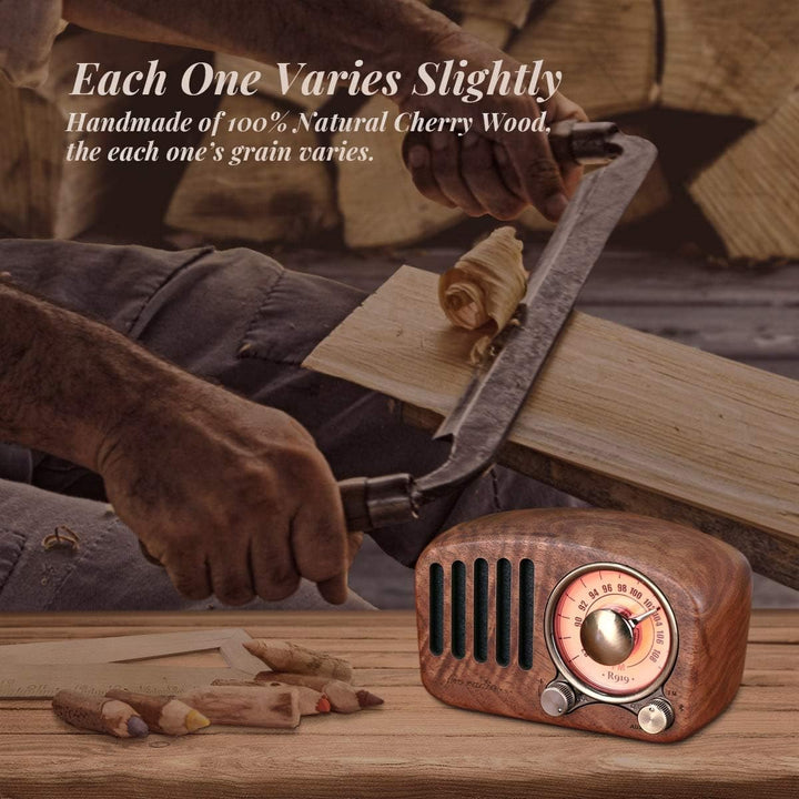 PRUNUS J-919 UKW FM Klassisches-Holz Retro Radio Klein, Tragbares Radio mit Bluetooth Lautsprecher,