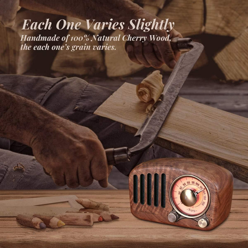 PRUNUS J-919 UKW FM Klassisches-Holz Retro Radio Klein, Tragbares Radio mit Bluetooth Lautsprecher,