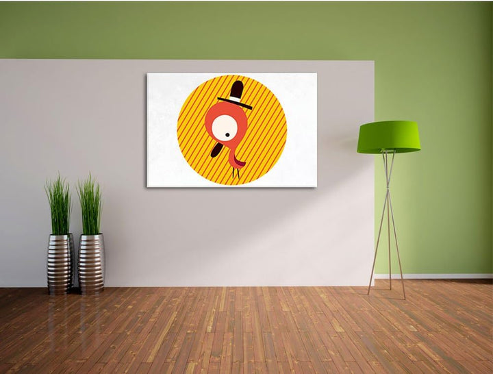 Pixxprint Lustiger Vogel mit Hut und gestreiftem Hintergrund weiss, Format: 100x70 auf Leinwand, XXL