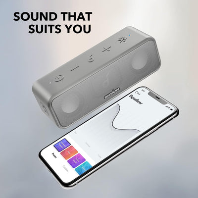 soundcore 3 Bluetooth Lautsprecher, Stereo-Sound, Audiotreiber mit Titan-Membran, PartyCast, BassUp,