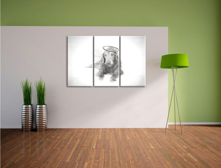 Pixxprint Hundeengel im Himmel als Leinwandbild/Grösse: 3 Teilig (120x80 cm) cm/Wandbild/Kunstdruck/