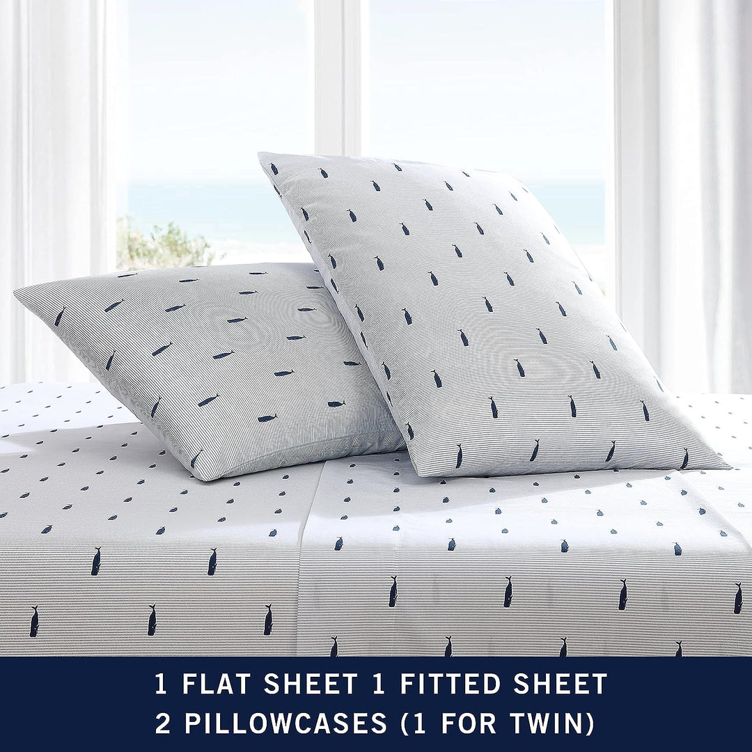 Nautica Bettwäsche-Set für Doppelbett, Baumwoll-Perkal-Bettwäsche-Set, Küstendekoration (Wal gestrei