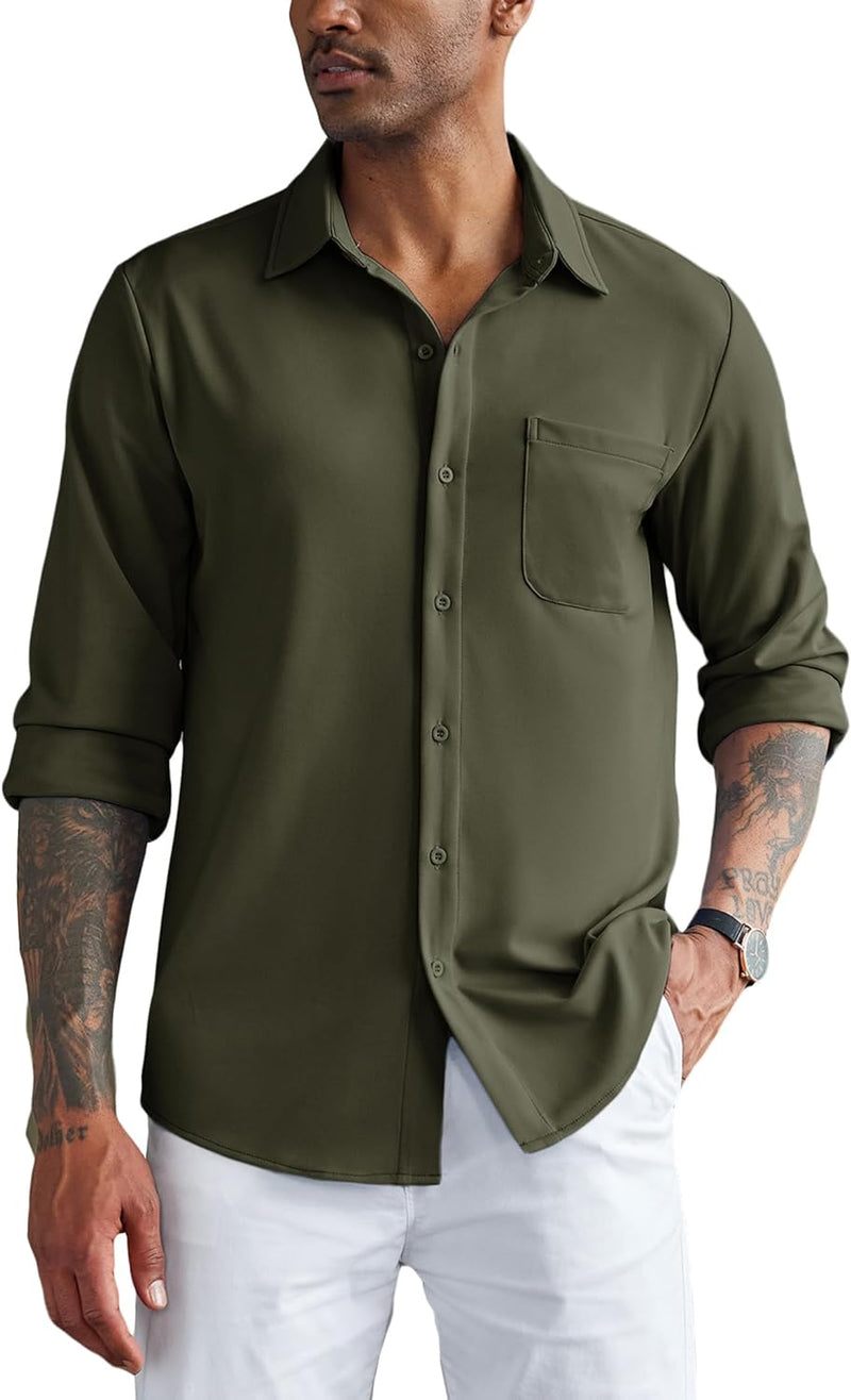 COOFANDY Herren Hemd Langarm Freizeithemd Casual Shirt Regular Fit elastiscer Hemden mit Tasche Herr