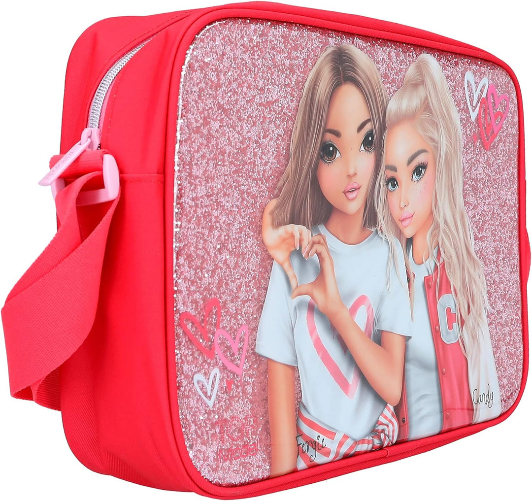 Depesche 12235 TOPModel One Love-Umhängetasche in Rosa und Rot mit Herzen, Tasche mit Reissverschlus
