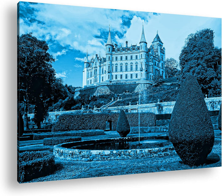 deyoli edles Schloss in Schottland Format: 80x60 Effekt: Monocrome Blau als Leinwand, Motiv fertig g
