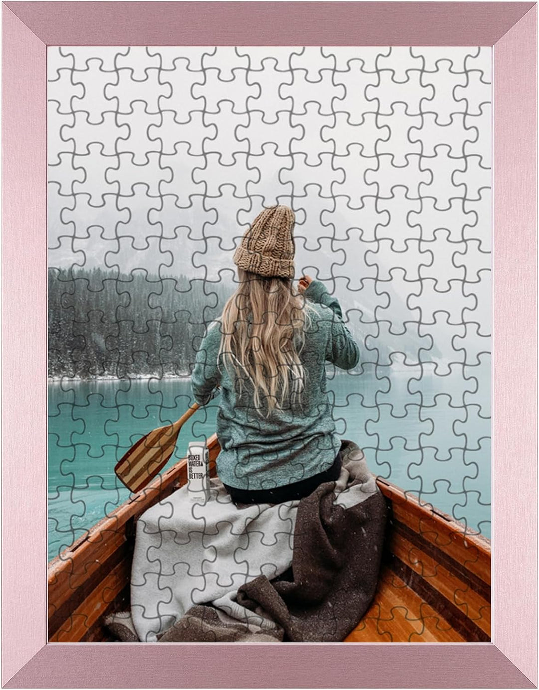 Rahmendesign24 Puzzlerahmen Milano für Puzzle ca. 1000-1500 Teile 84x60cm 60x84cm Roségold mit Acryl