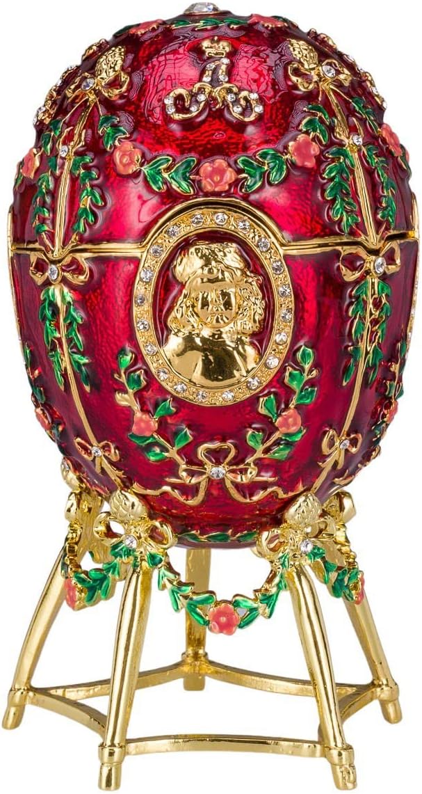 danila-souvenirs Fabergé-Stil Ei/Schmuckkästchen Alexanderpalast 14 cm rot