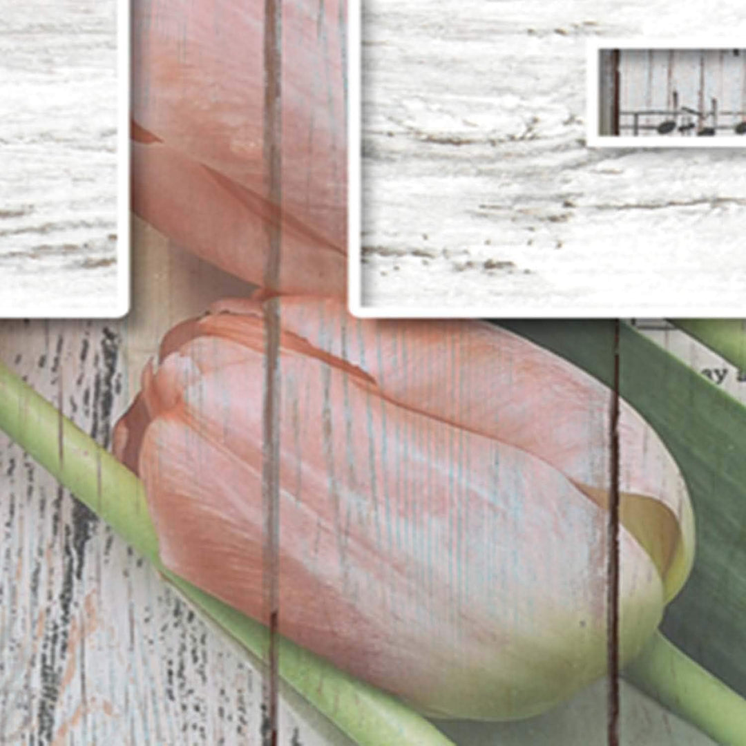 Feeby Bild auf Leinwand Haus 90x30 cm Kunstdruck modern Rosen Tulpen Blumen Küche Beige Leinwandbild