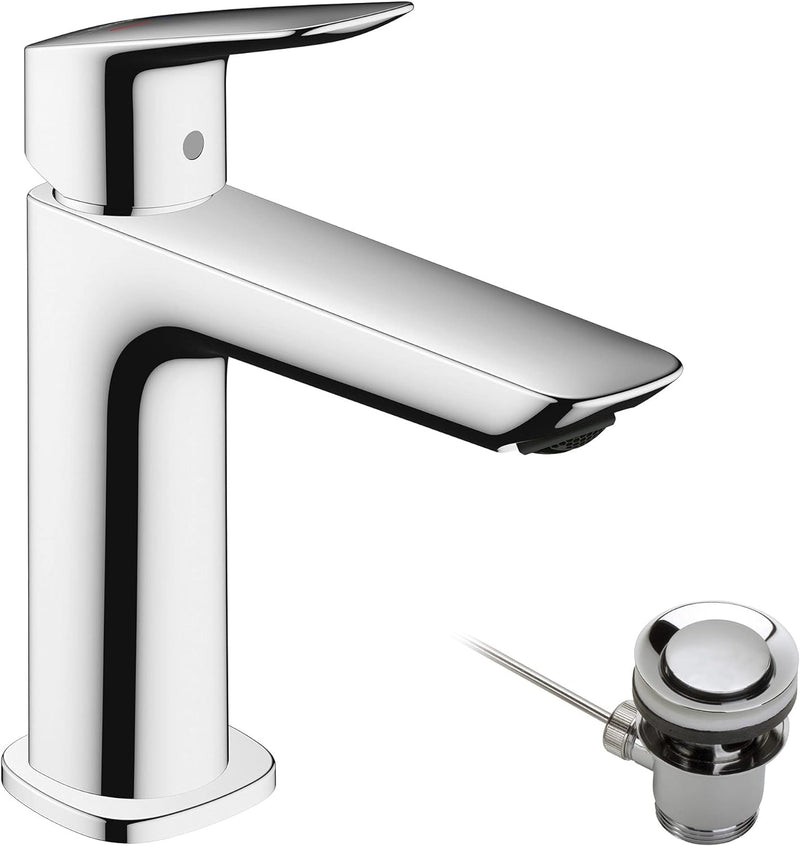 hansgrohe Waschtischarmatur Logis, Wasserhahn Bad mit Auslauf Höhe 110 mm, mit Zugstange, Badarmatur