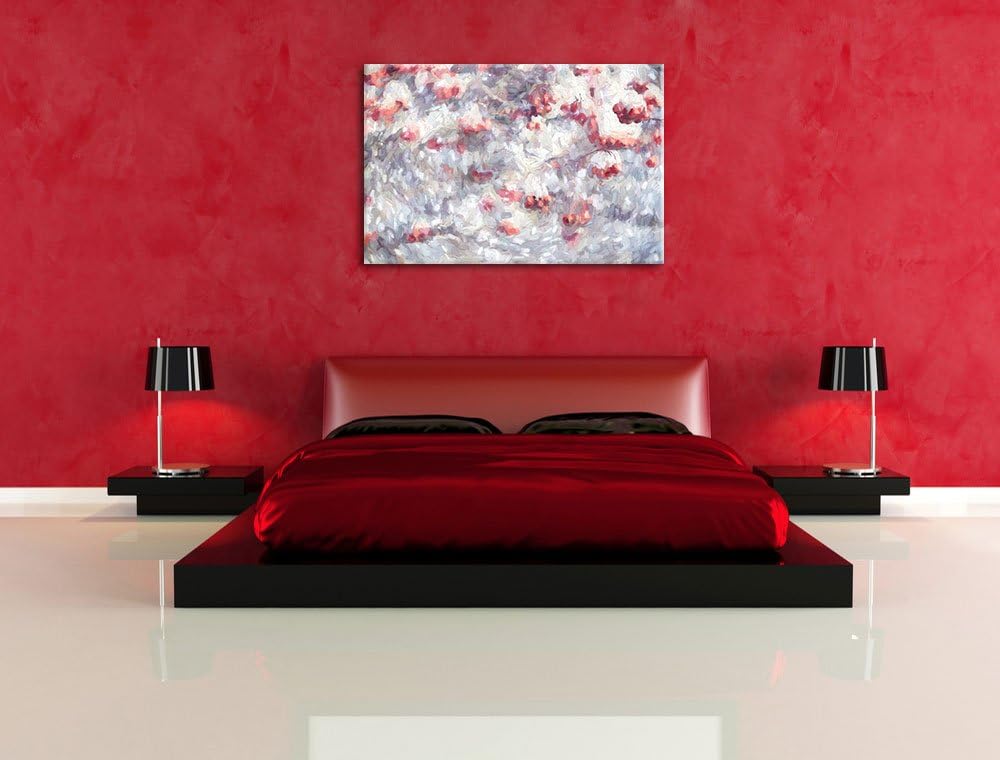Pixxprint Vogelbeeren mit Schnee bedeckt als Leinwandbild/Grösse: 100x70 cm/Wandbild/Kunstdruck/fert