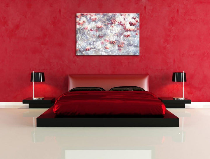 Pixxprint Vogelbeeren mit Schnee bedeckt als Leinwandbild/Grösse: 100x70 cm/Wandbild/Kunstdruck/fert
