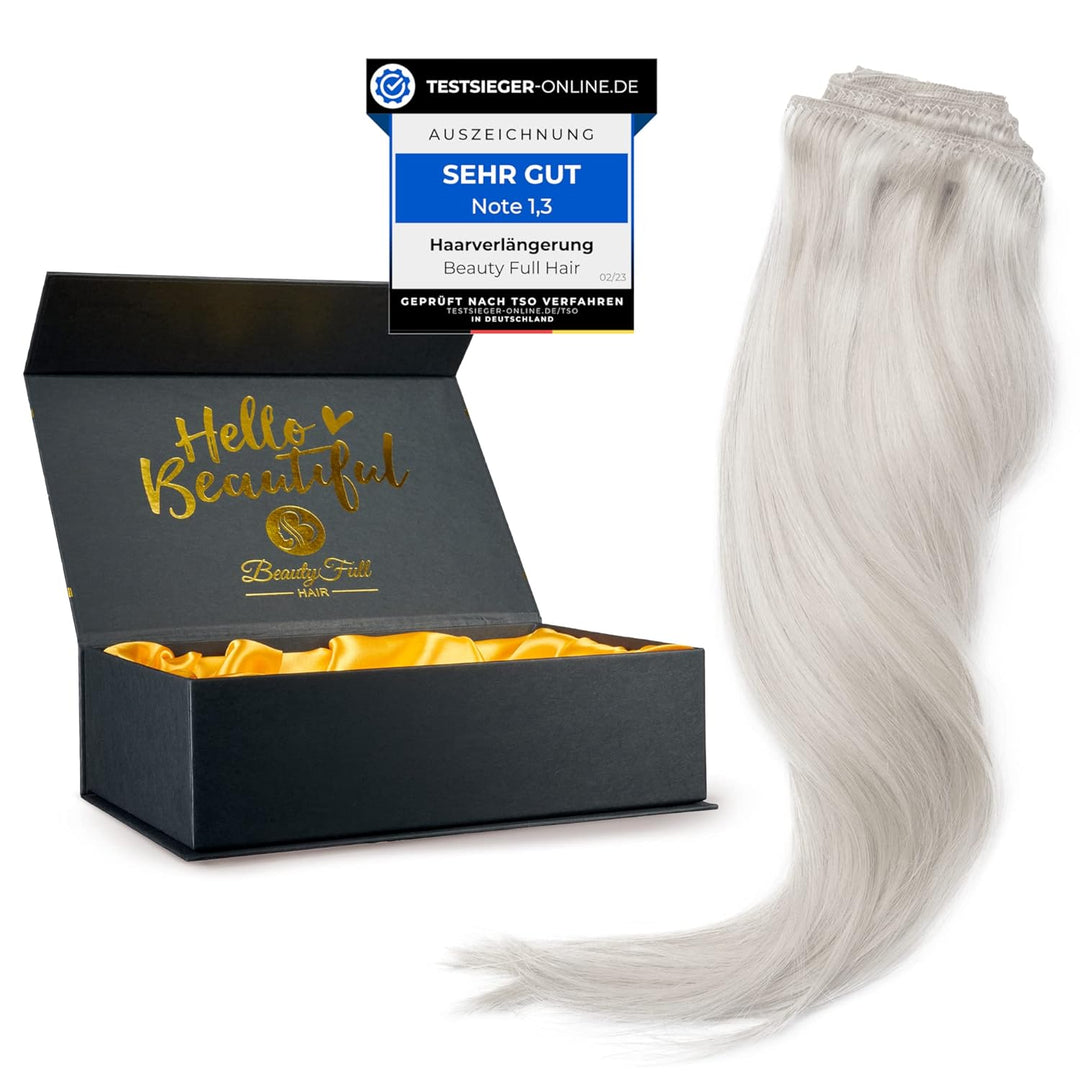 Beauty Full Hair Clip in Extensions Echthaar 55cm 100g Weissblond/Ice|Haarverlängerung Echthaar Clip